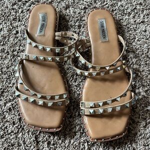 Steve Madden Tan Pyramid Stud Multi-Strap Sandals